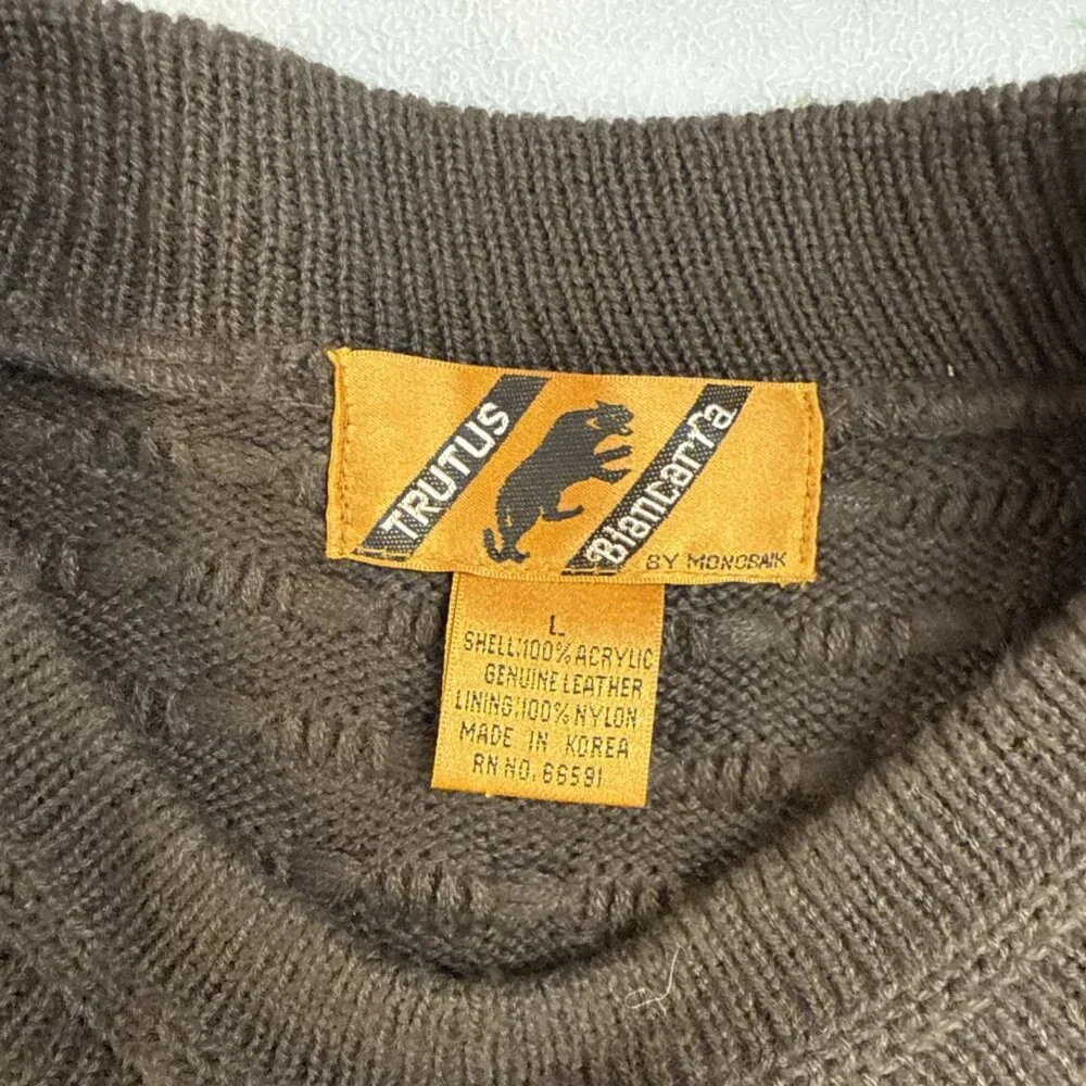 Vintage 90’s‎ Trutus Biancarra Crewneck Sweater Mens Large Leather Patchwork